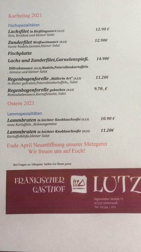 Faszinierend Gasthof Lutz Giebelstadt Speisekarte Bild