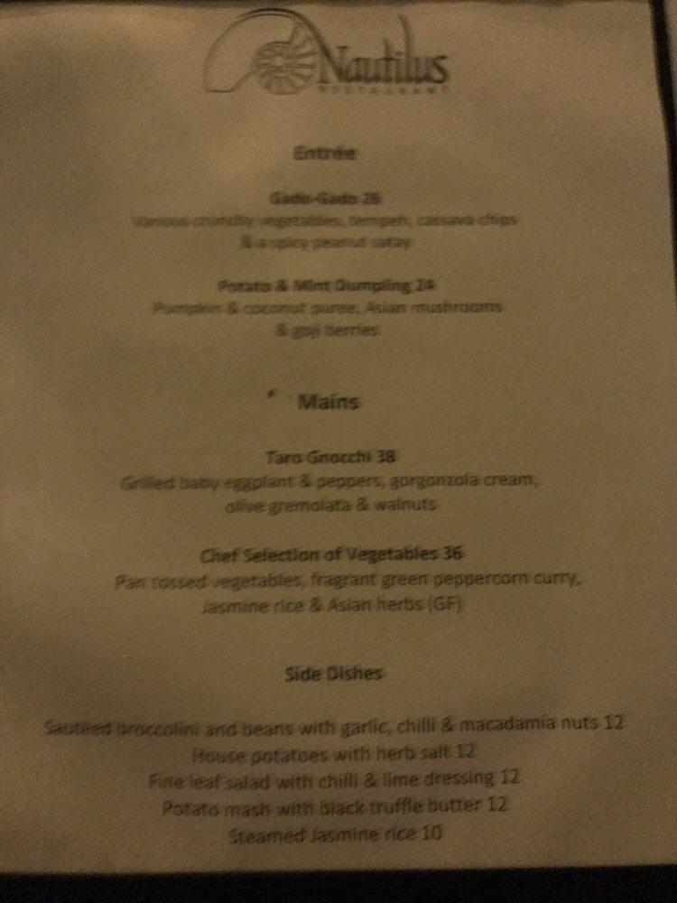 Menu at Nautilus Restaurant, Port Douglas