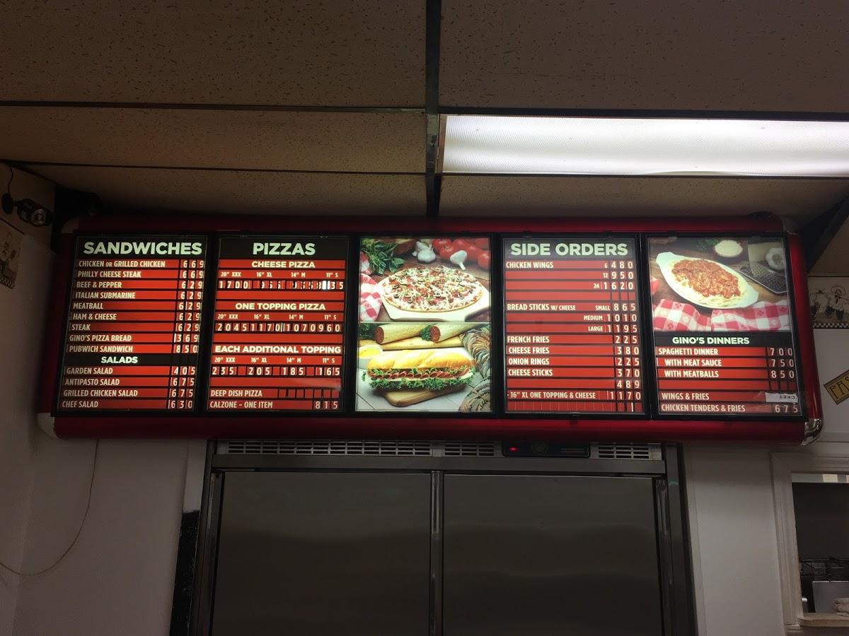 Menu at Gino's Pizza & Spaghetti House restaurant, Chapmanville