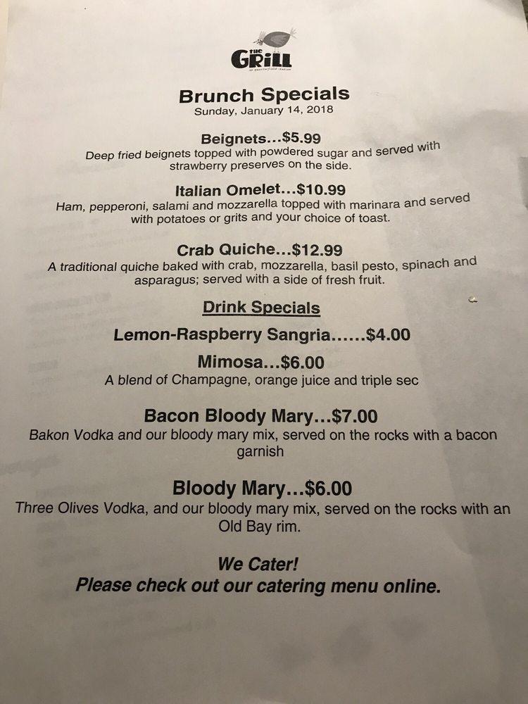 Menu at The Grill At Quarterfield Station restaurant, Glen Burnie