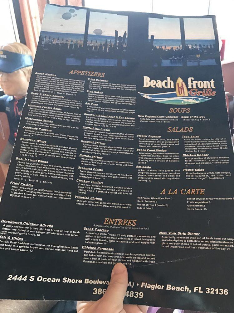 Carta del pub y bar Beach Front Grille, Flagler Beach