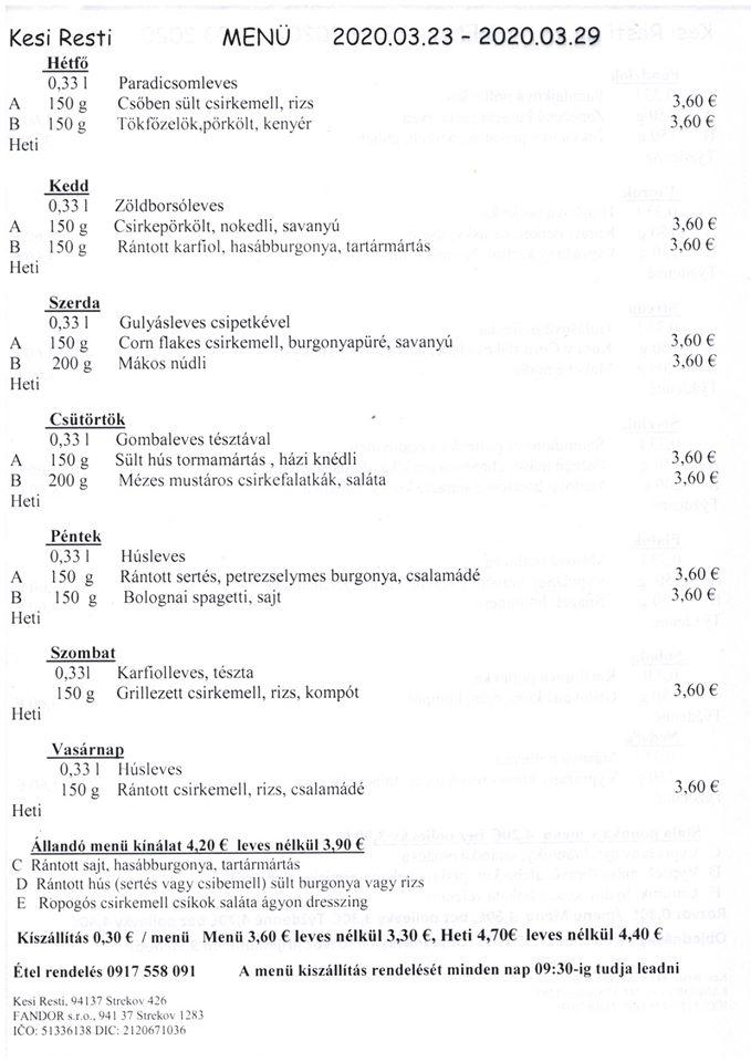 Menu at KESI Restaurant, Strekov, Strekov 425