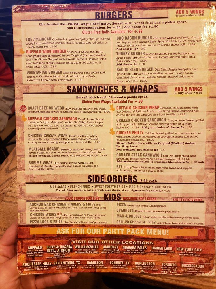 Menu at Anchor Bar Frederick, Frederick