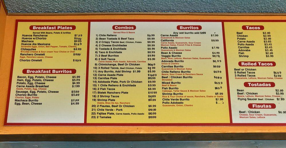 Menu at El Rancho restaurant, Santee