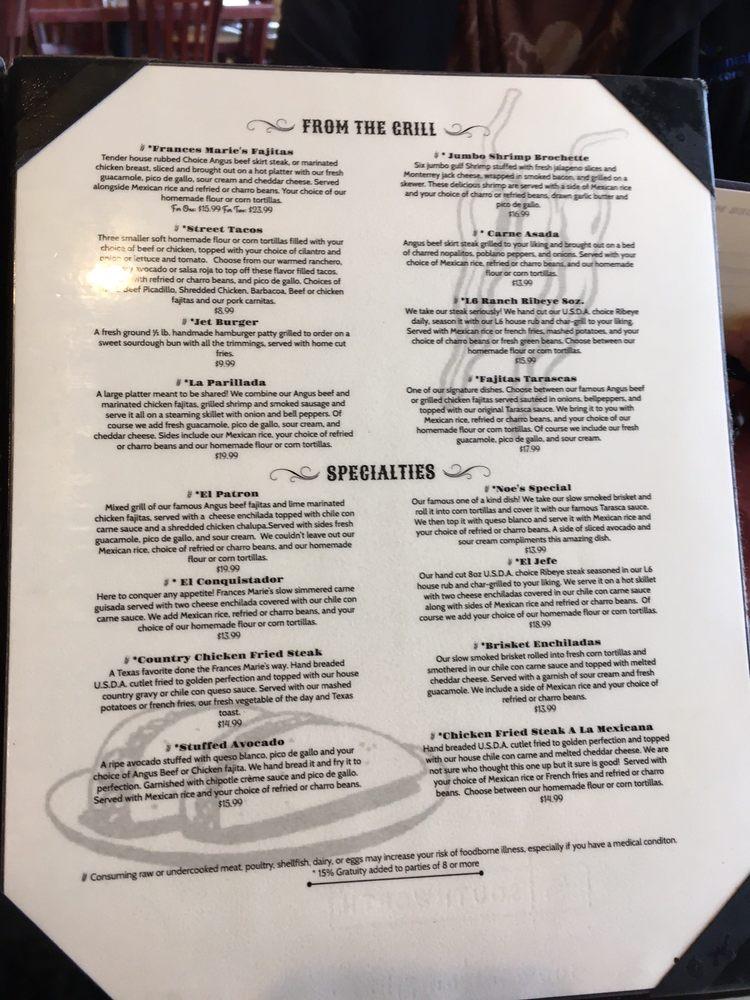 Menu at Frances Marie's Restaurant & Cantina, Victoria