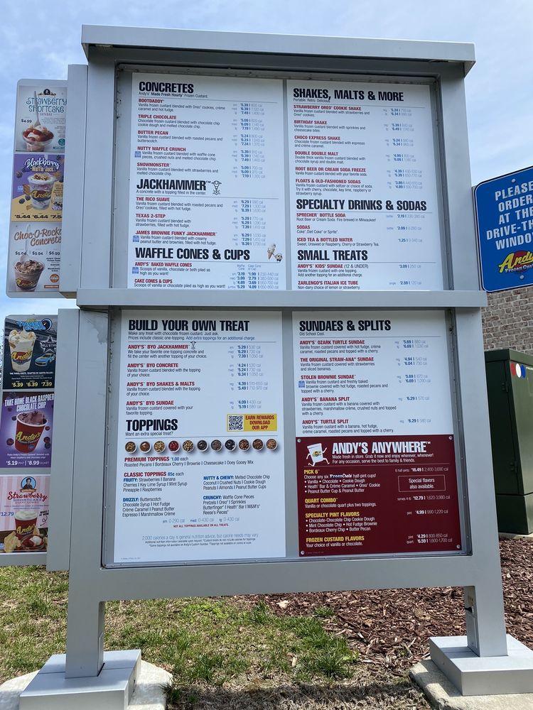 Menu at Andy's Frozen Custard fast food, Marvin