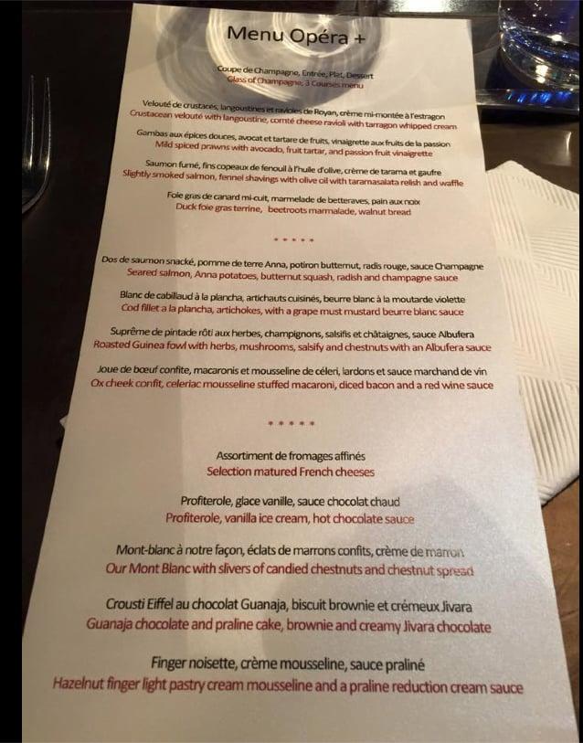 Menu At Madame Brasserie Restaurant Paris Eiffel Tower