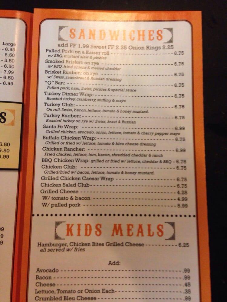 Menu at BobBQ's BBQ, Shrub Oak