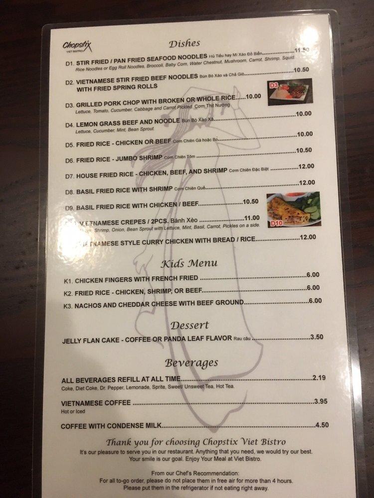 Menu at Chopstix Vietnamese, Korean, And Boba Tea restaurant