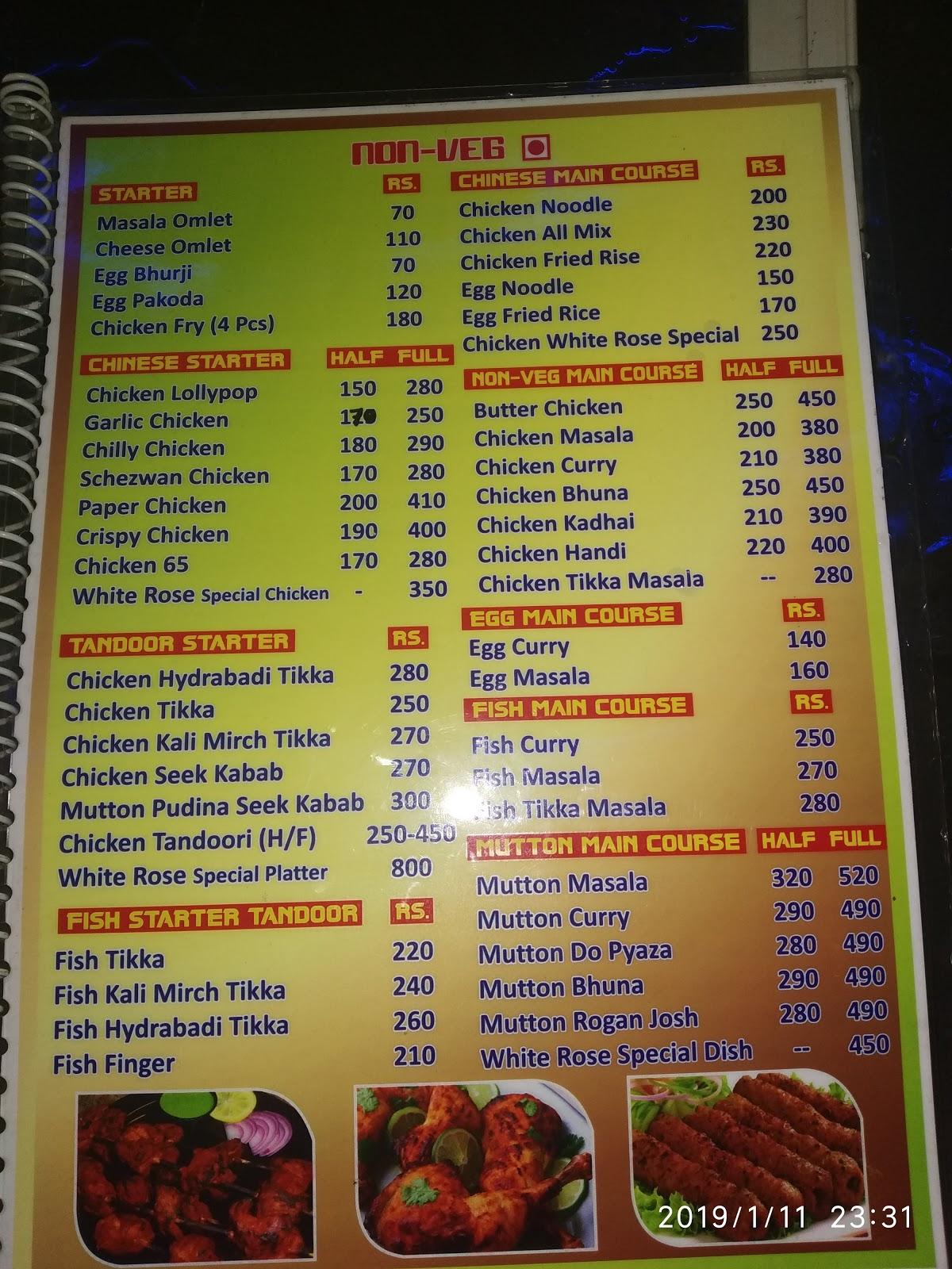 Menu at WHITE ROSE RESTOBAR, Jabalpur
