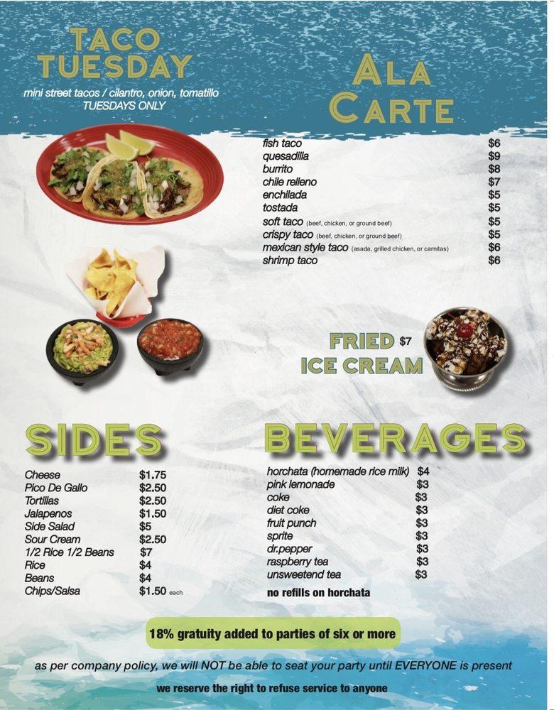 Menu at Acapulco Mexican Restaurant, Waipahu