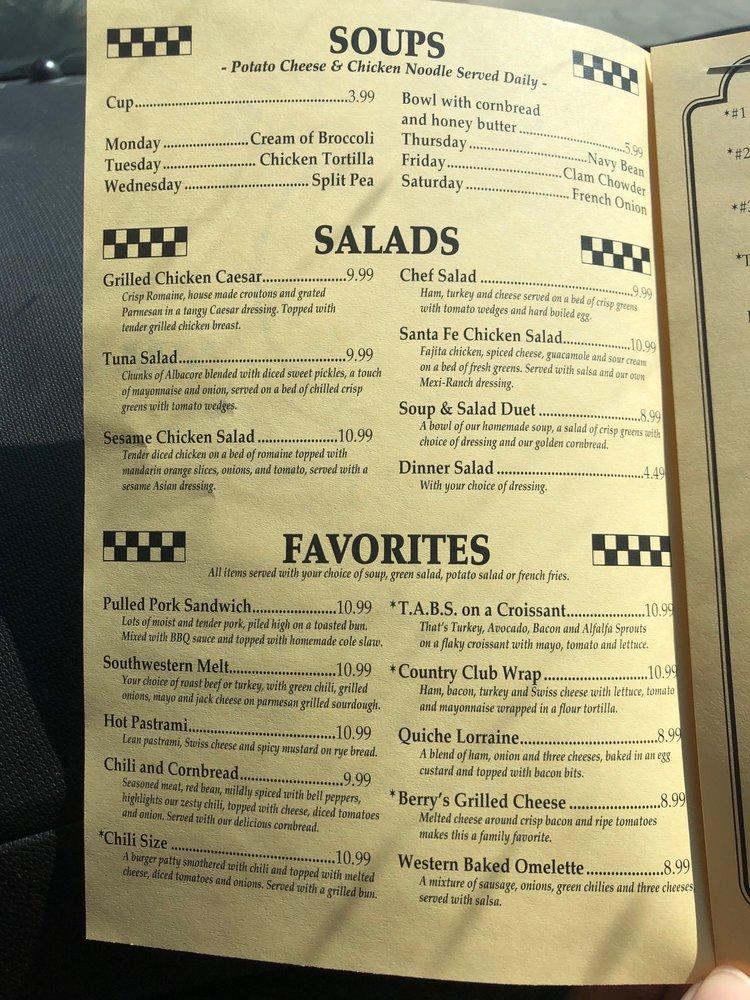 Menu at Berry's Pie Pantry cafe, Prescott