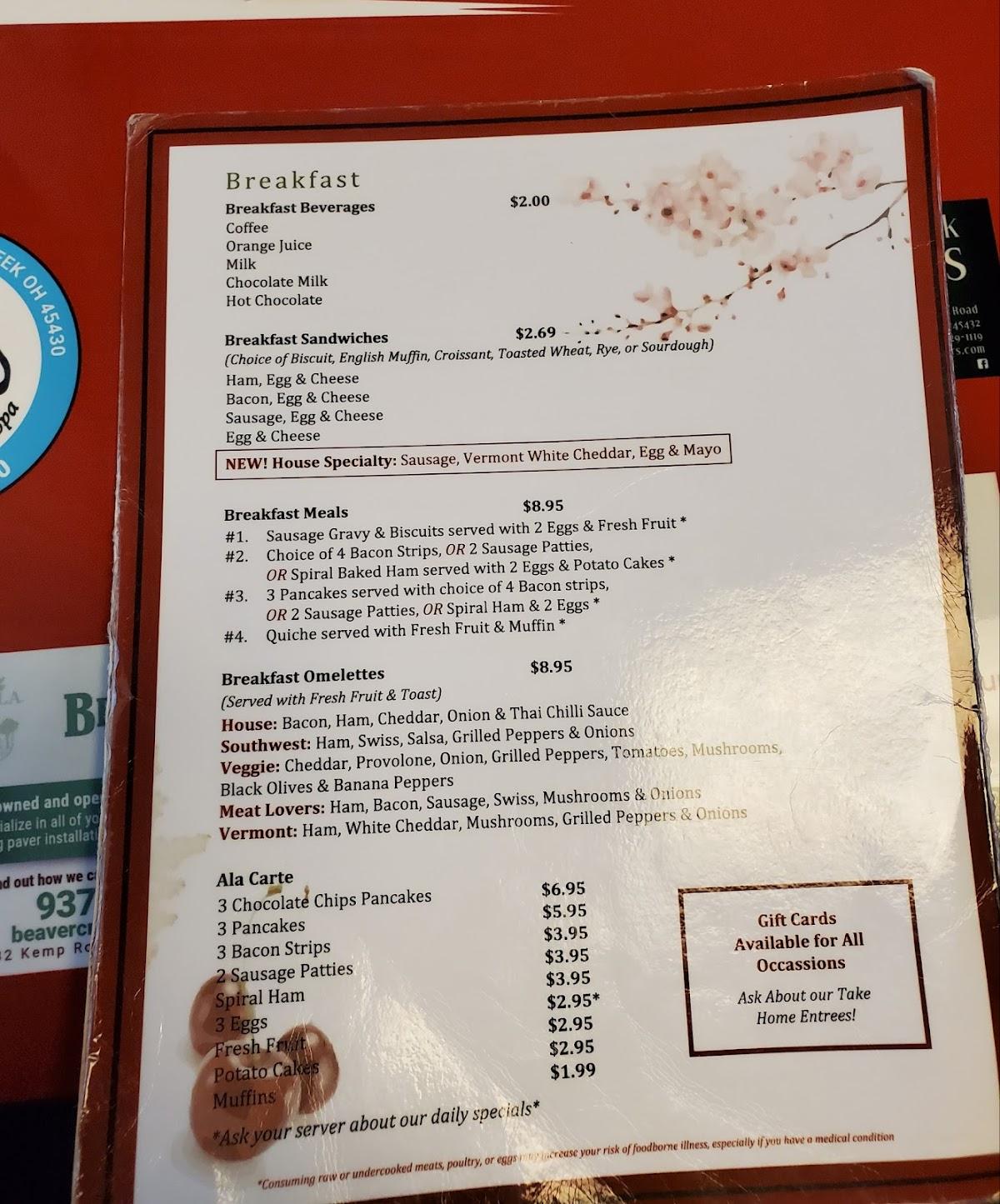 Menu at Cherry House Cafe, Beavercreek, Meadow Bridge Dr