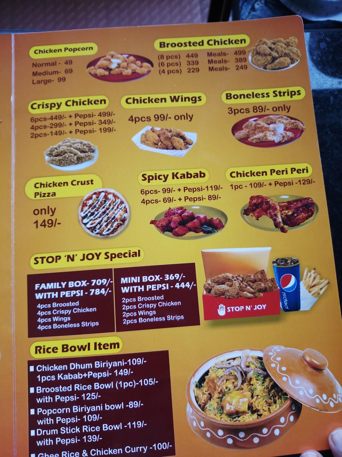 Menu at STOP'N'JOY, Manipal