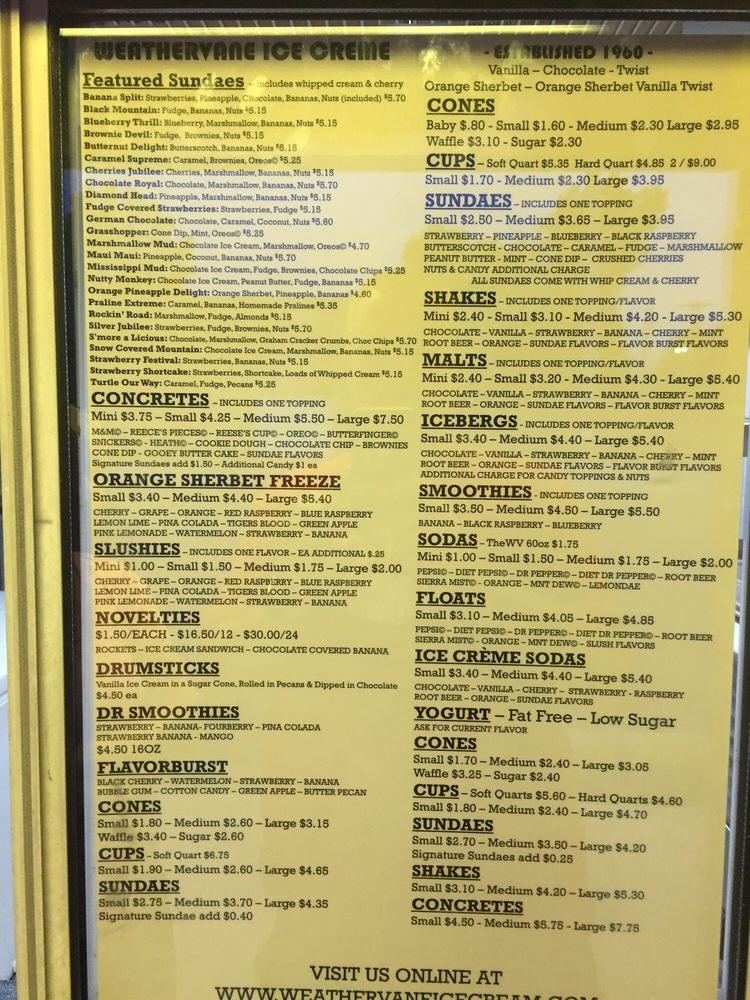 Menu at Weather Vane Ice Cream desserts, Granite City, Washington Ave