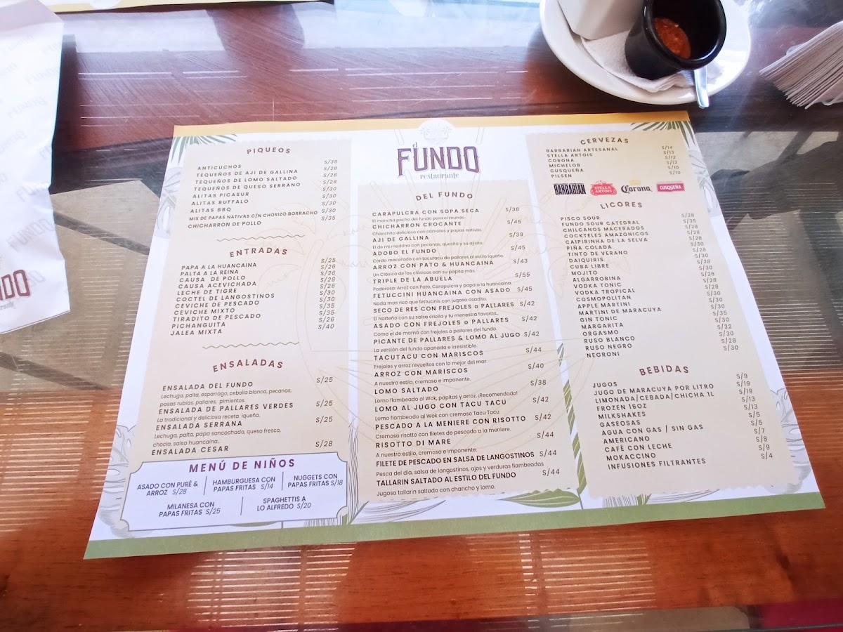 Carta De El Fundo Restaurante Ica