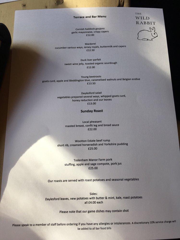 The wild rabbit sales menu