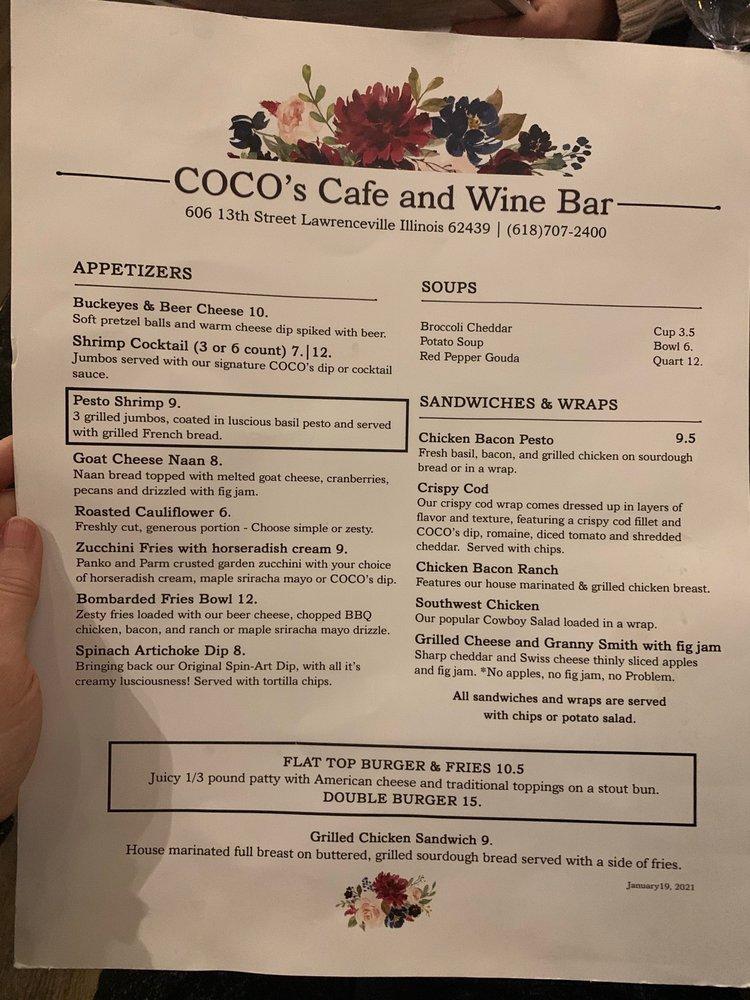 Menu at Coco's Cafe and Wine Bar, Lawrenceville