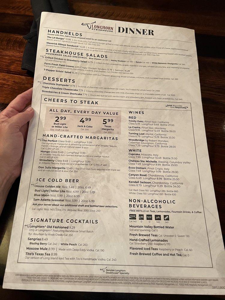 Menu at LongHorn Steakhouse, Evansville, 320 N Green River Rd