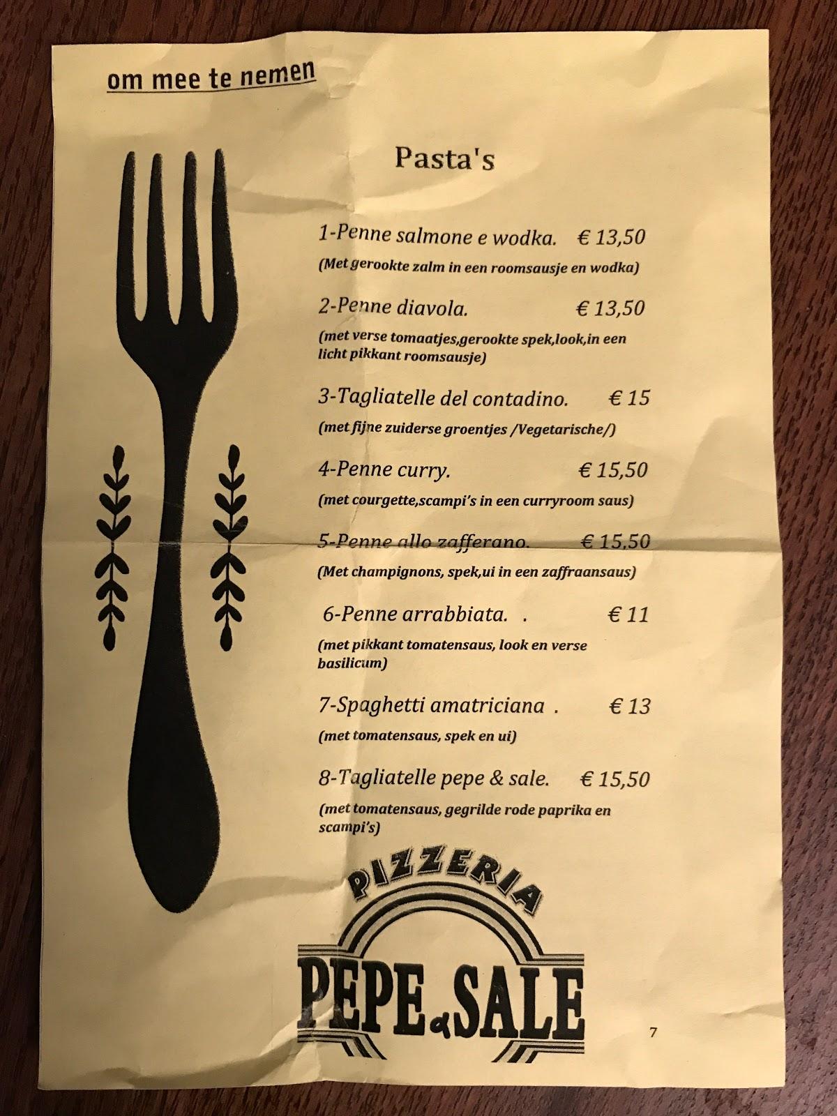 Menu at Pepe e Sale, Herentals