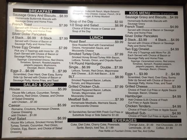 Menu at Cherry Street Cafe, Lebanon