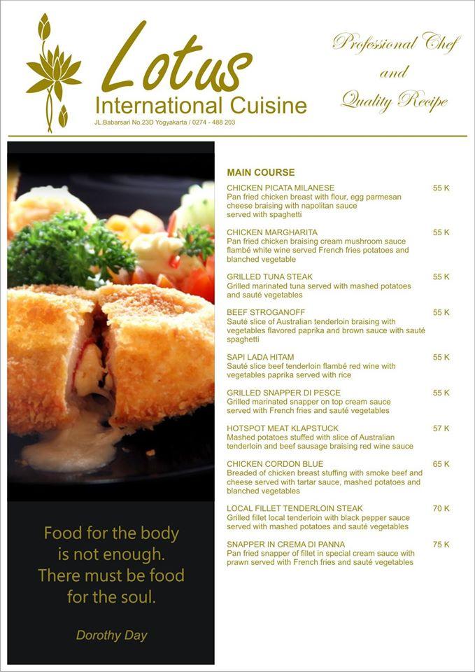 Menu at Lotus international cuisine restaurant, Caturtunggal