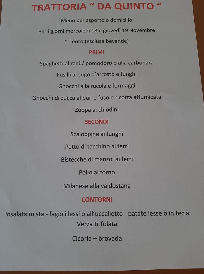 Menu at Bar Trattoria da Quinto, Magnano In Riviera