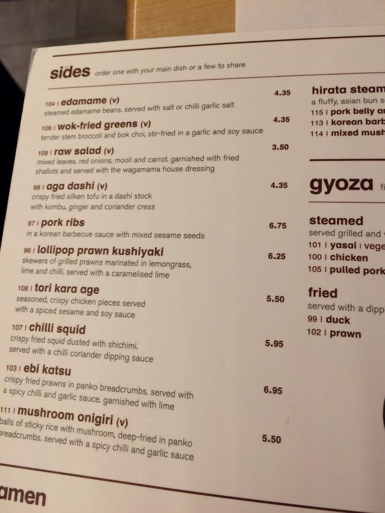 Carta del restaurante wagamama manchester intu trafford centre