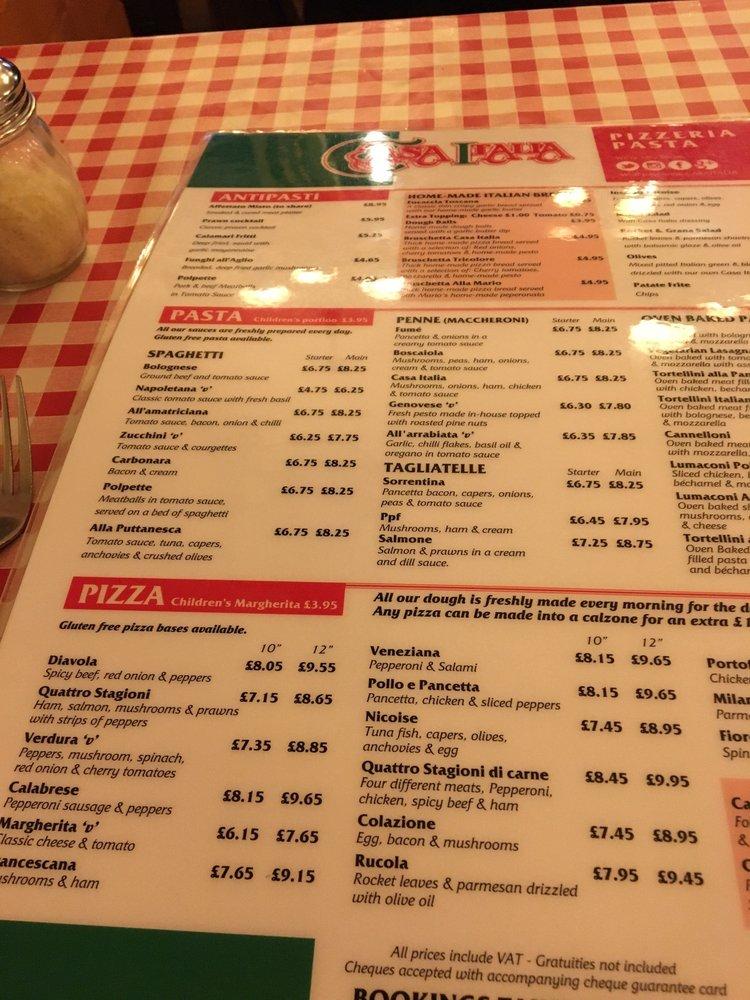 Menu at Casa Italia pizzeria, Liverpool