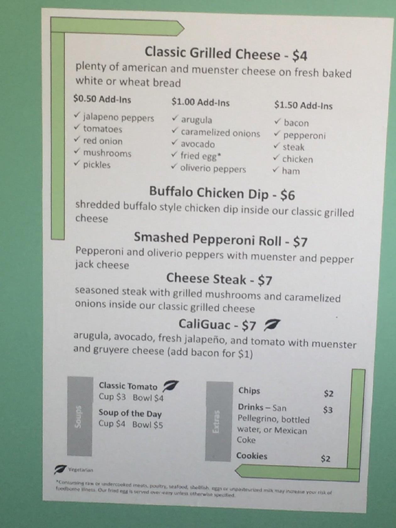 Menu at Cheese Louise restaurant,