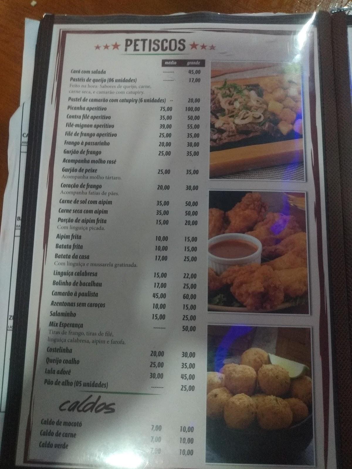 Menu em Bar e Choperia Esperança, Rio de Janeiro
