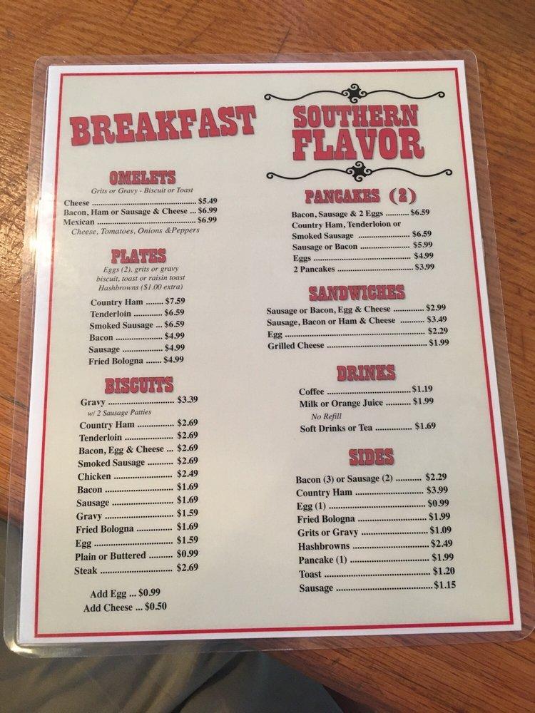 Menu at Southern flavor restaurant, Cave Spring