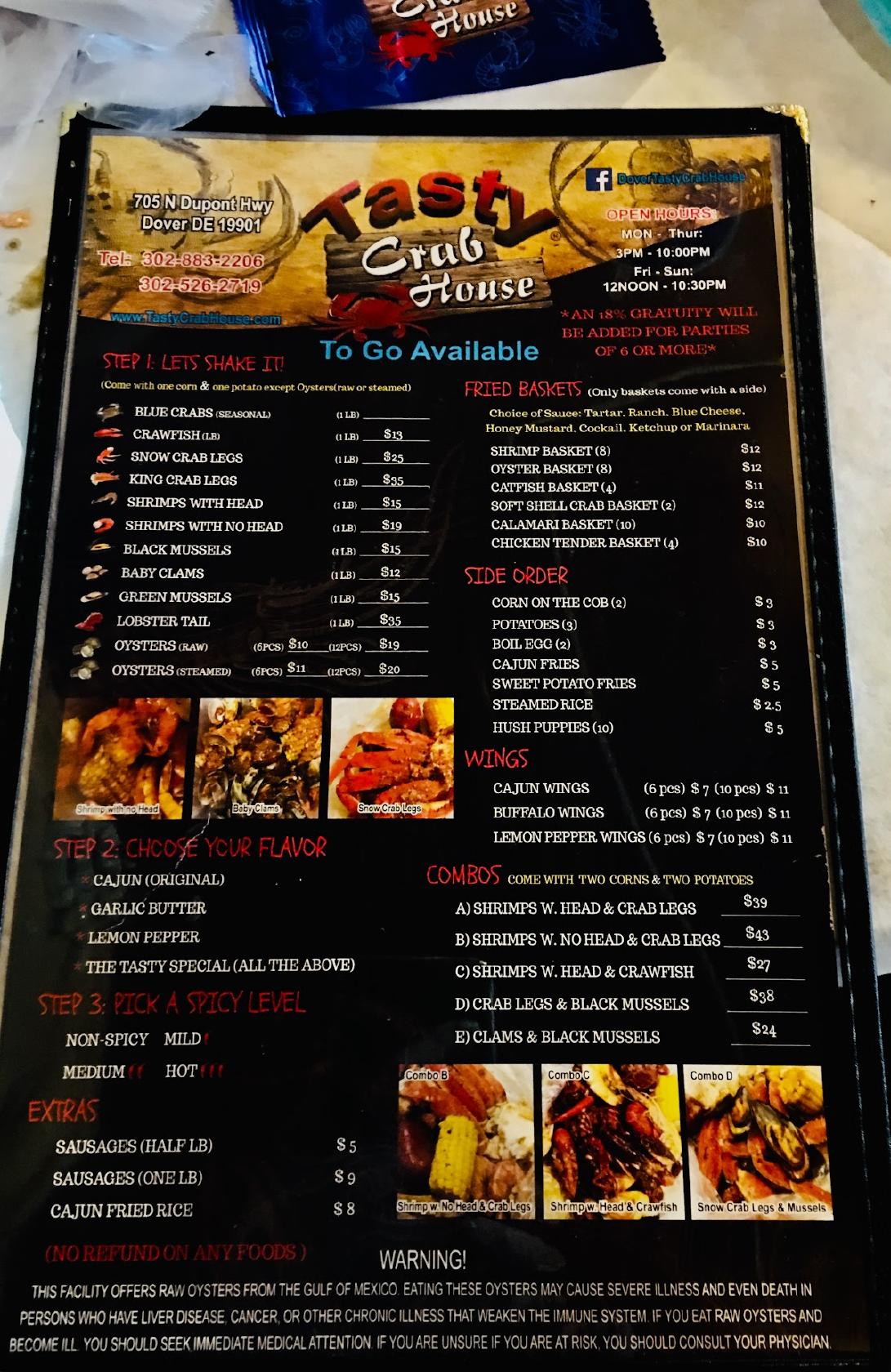 Menu at Tasty Crab House restaurant, Dover