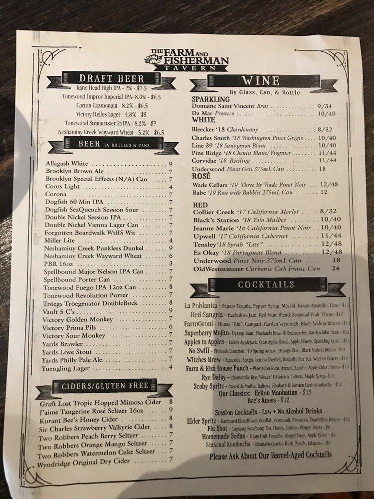 Menu at The Farm and Fisherman Tavern Cherry Hill restaurant, Cherry Hill