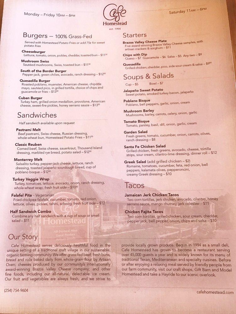 Menu At Cafe Homestead Waco 608 Dry Creek Rd   Raa0 Menu Cafe Homestead 2022 09 