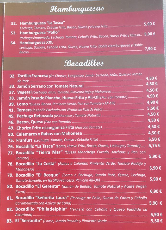 Menu at La tasca pub & bar, Borja