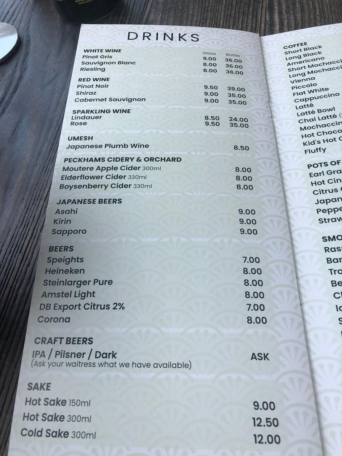 Menu at Midori Japanese Restaurant And Bar, Oamaru
