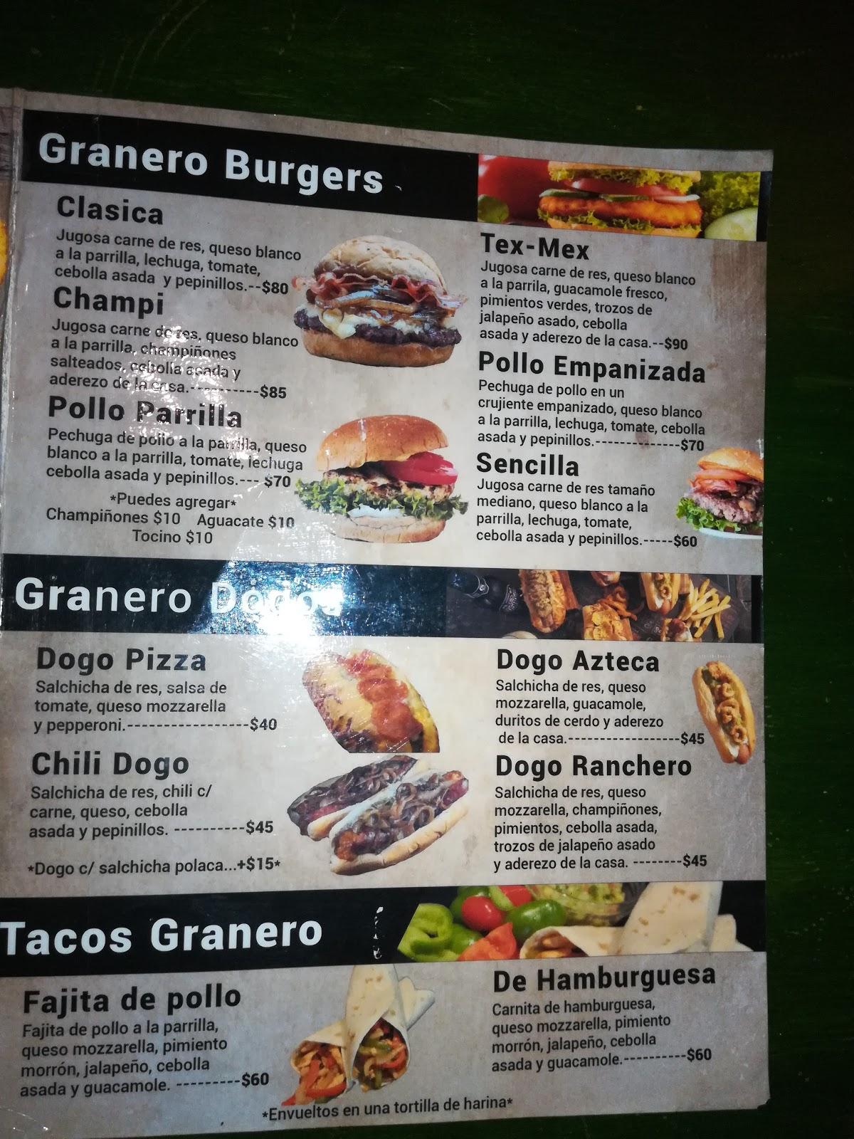 Menu at El Granero Burger Grill restaurant, Valle Hermoso