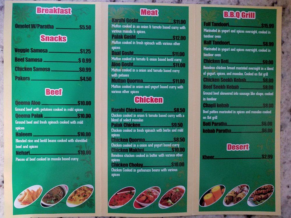 Menu at Tandoori Restaurant, Des Plaines