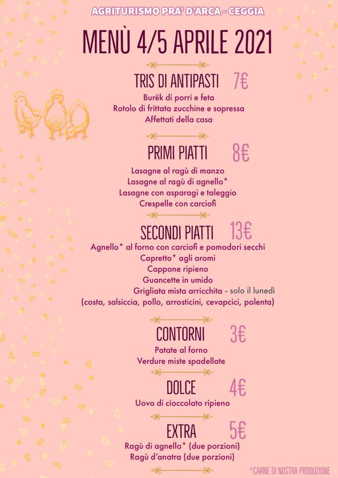 Menu di Agriturismo Pra' d'Arca 