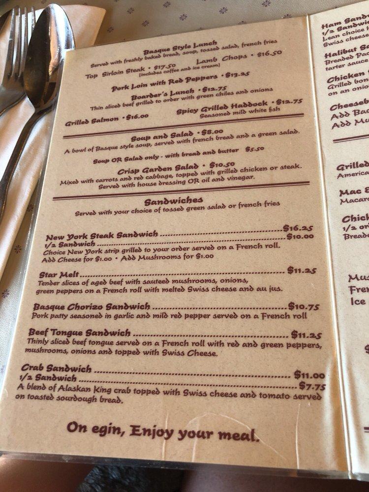 Menu at The Star Hotel Basque Dining steakhouse, Elko, 246 W Silver St