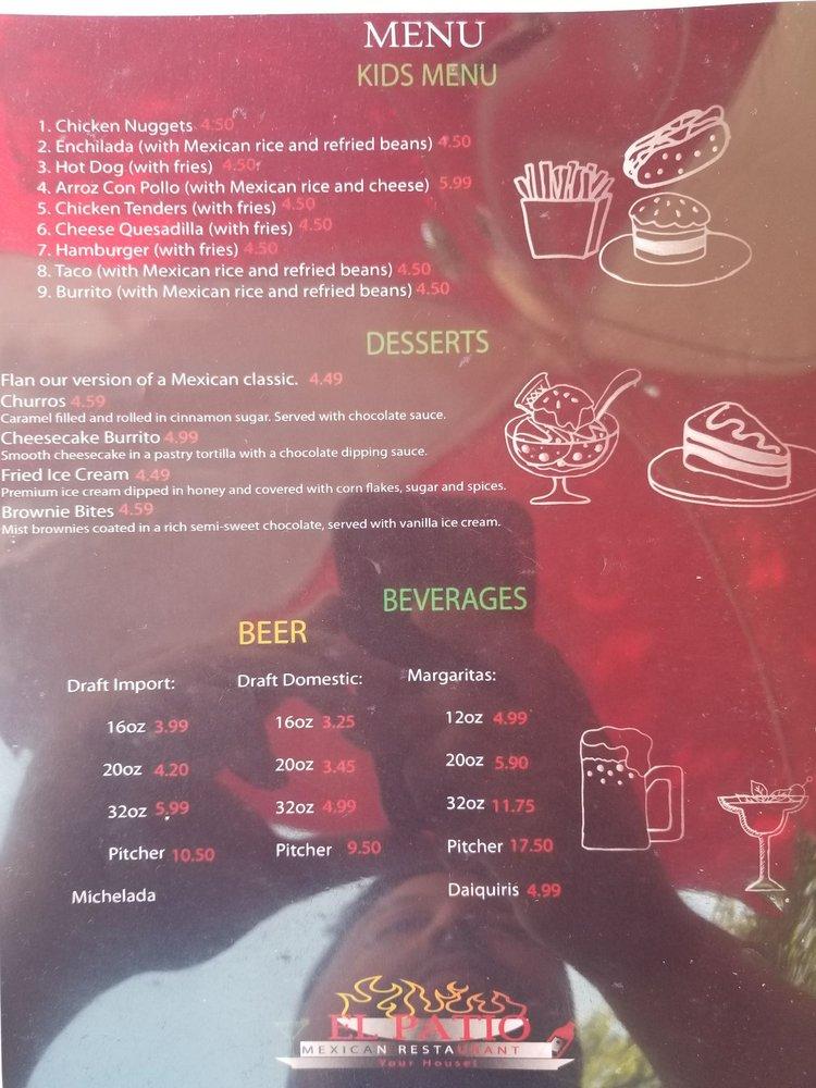 Menu at El PATIO restaurant, Lexington