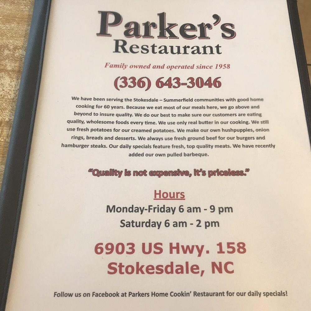 Menu at Parker's Home Cookin' Restaurant, Stokesdale