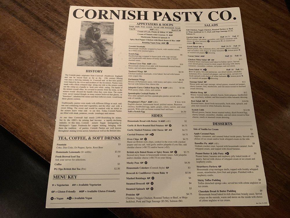 Menu at Cornish Pasty Co restaurant, Mesa, W Guadalupe Rd 101