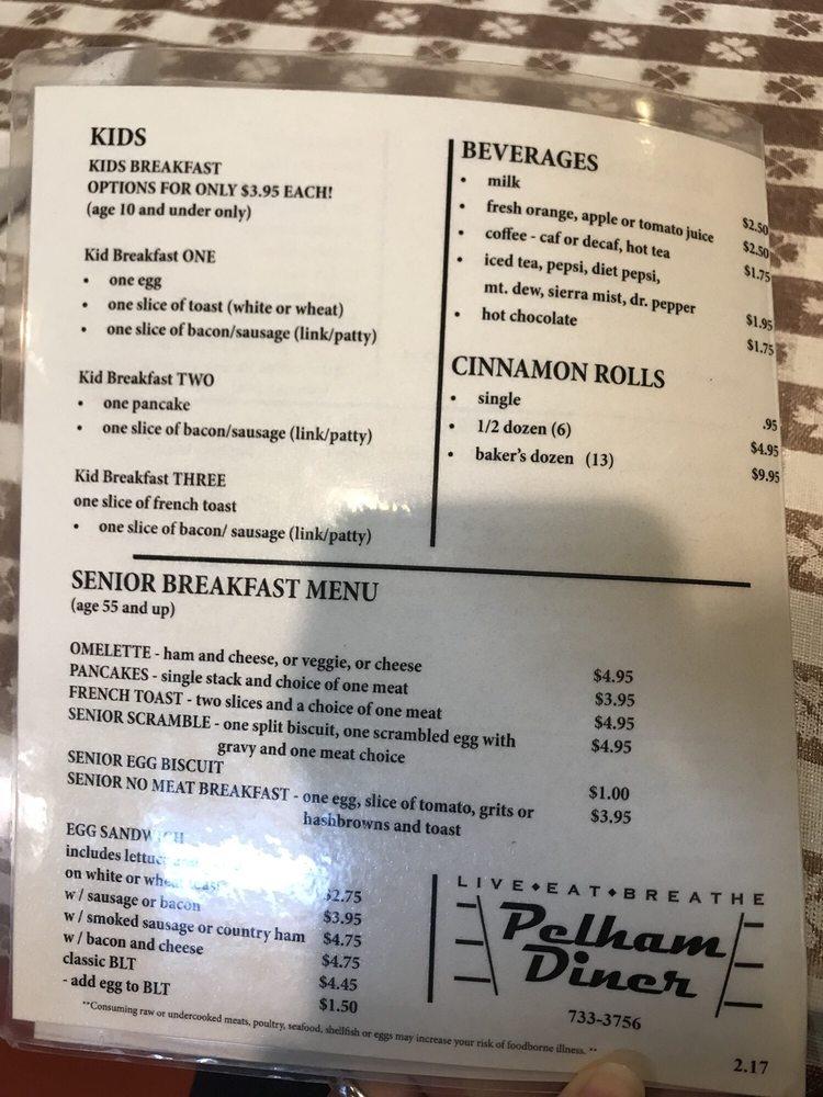 Menu at Pelham Diner restaurant, Pelham
