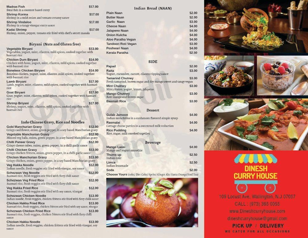 Carta de Dinesh curry house & deli, Wallington
