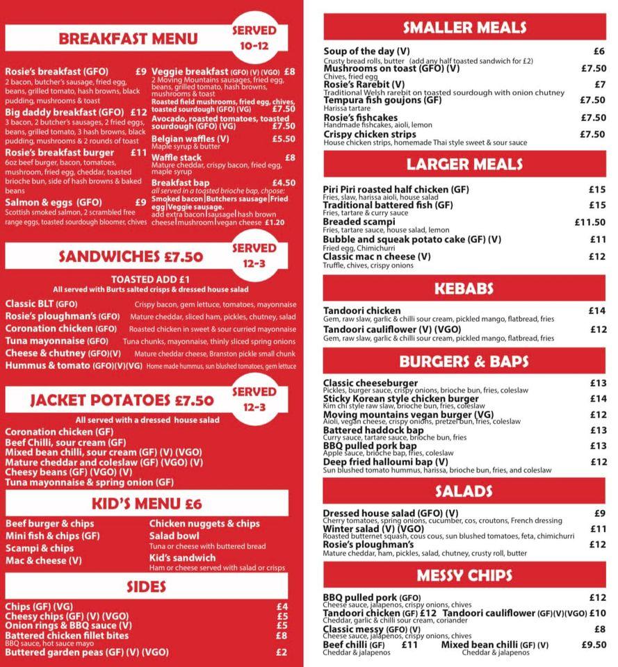 Menu at Rosies Kitchen And Starboard Wood Fired Bistro restaurant, Bude