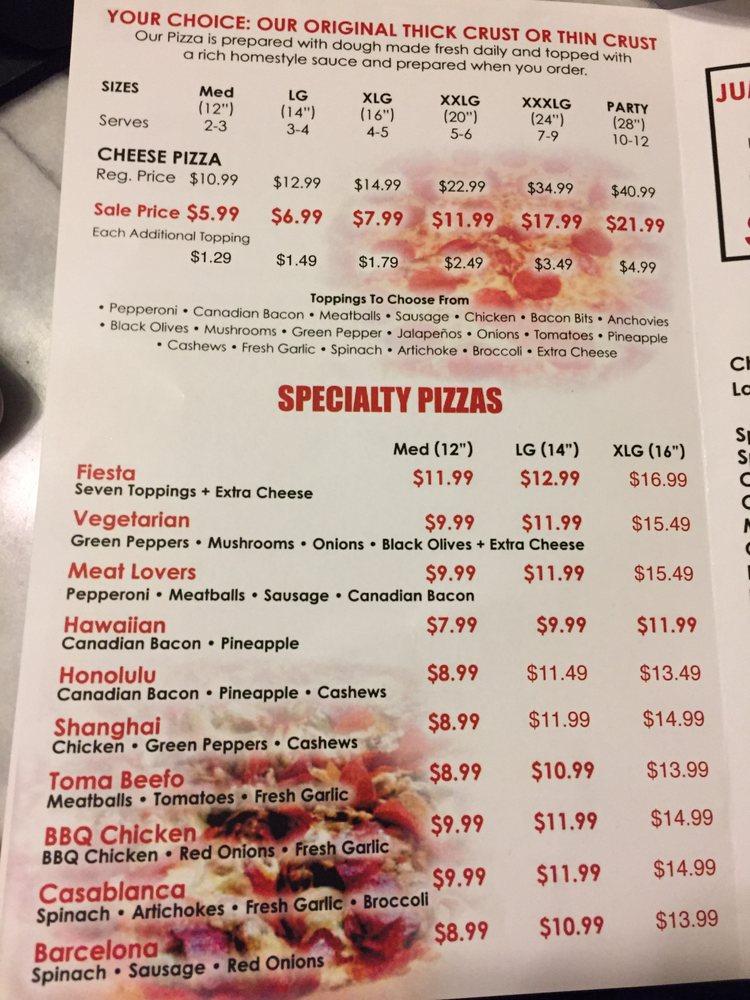 Menu at Antonio Pizza pizzeria, Riverside