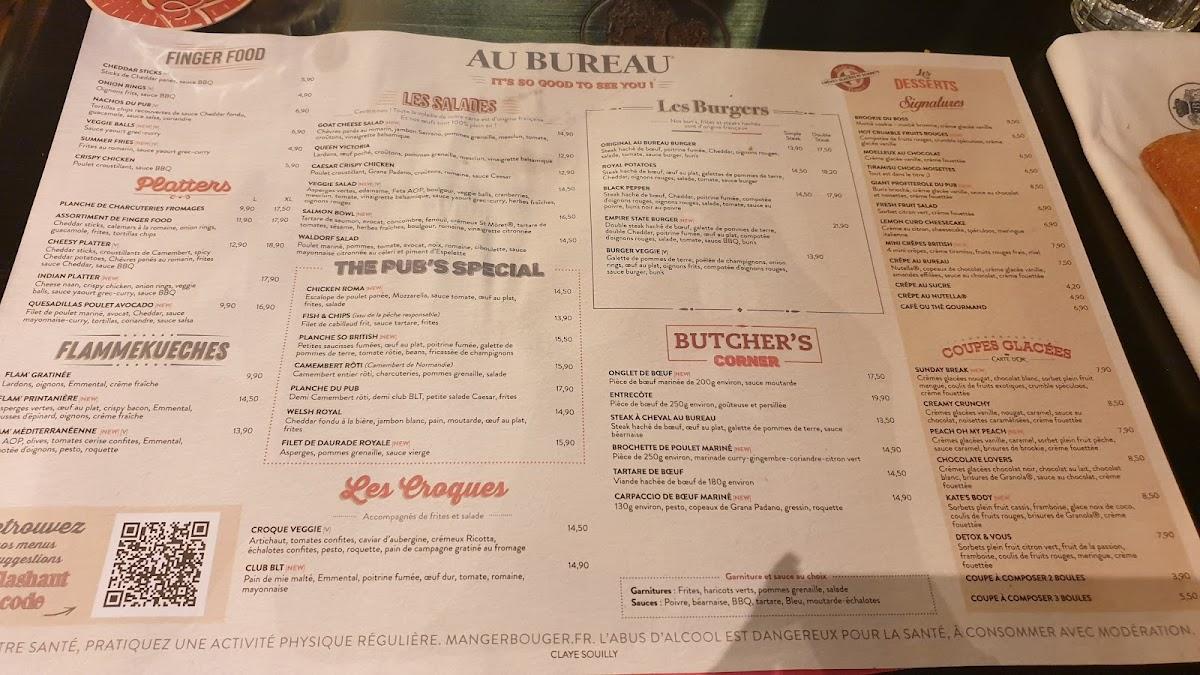 Carta del restaurante Au Bureau Claye Souilly, Claye-Souilly