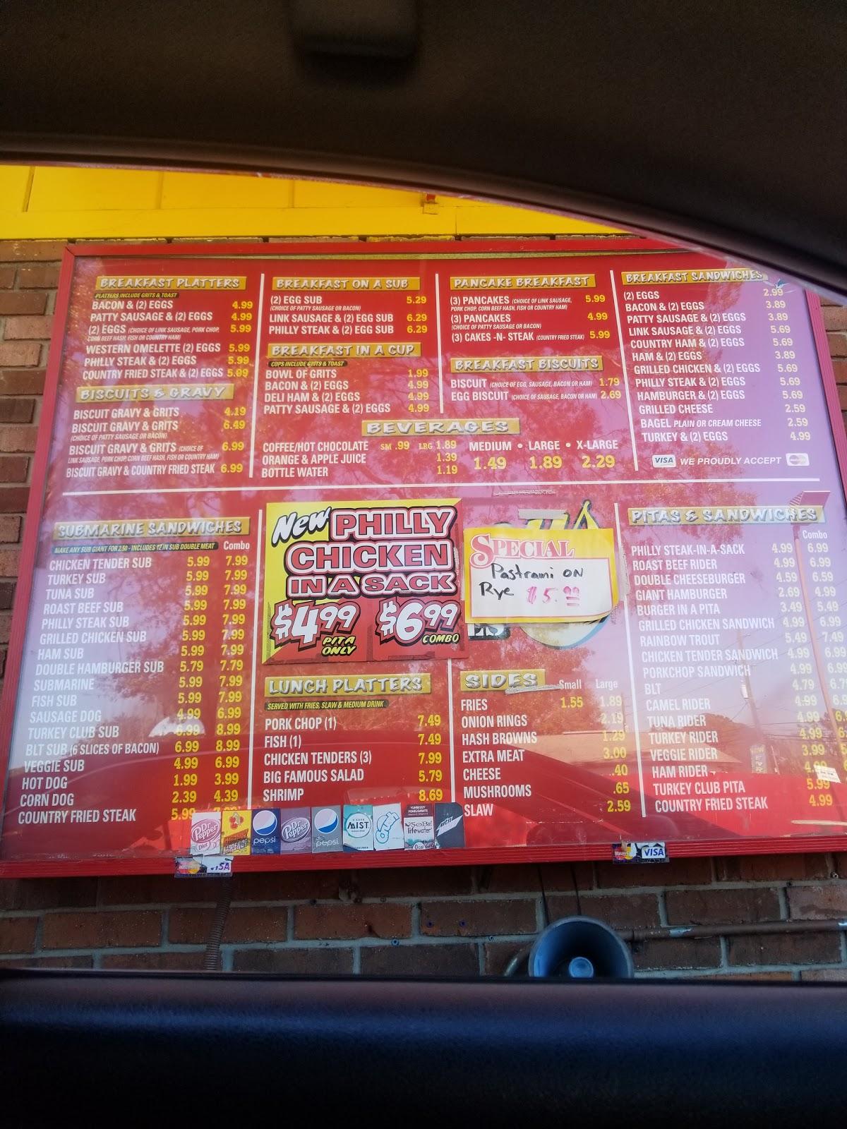Menu at Famous Sandwiches restaurant, Jacksonville, Cassat Ave